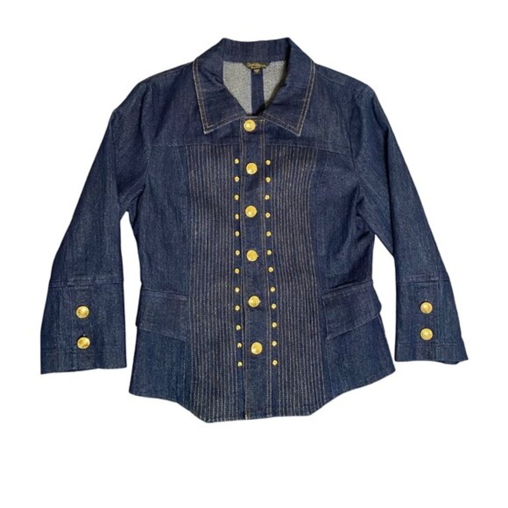 Christine Phillippe Womens Denim Jacket Sz 8 Gold‎ Button Detail Classy Casual